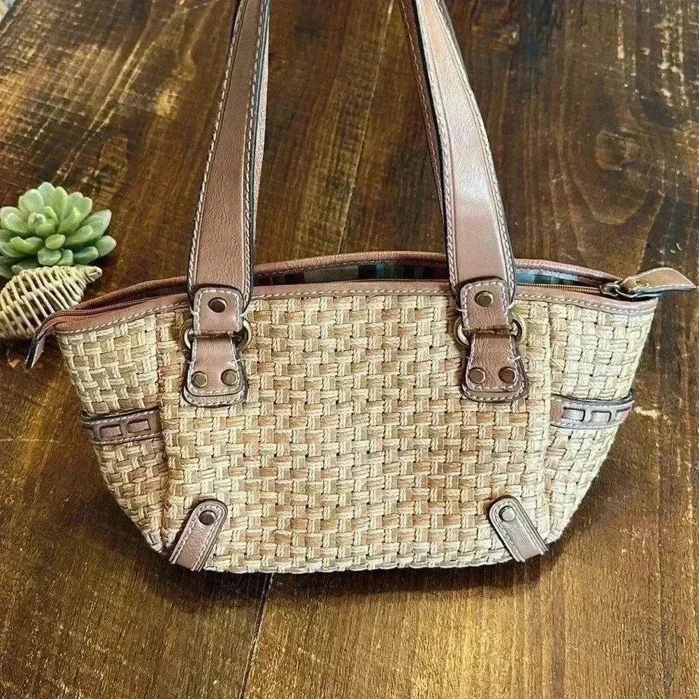 Fossil | Straw/Leather Tan Woven Shoulder Bag